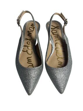 Sam Edelman Womens Silver Sparkly Slingback Heels Size 8.5 Pointed Toe